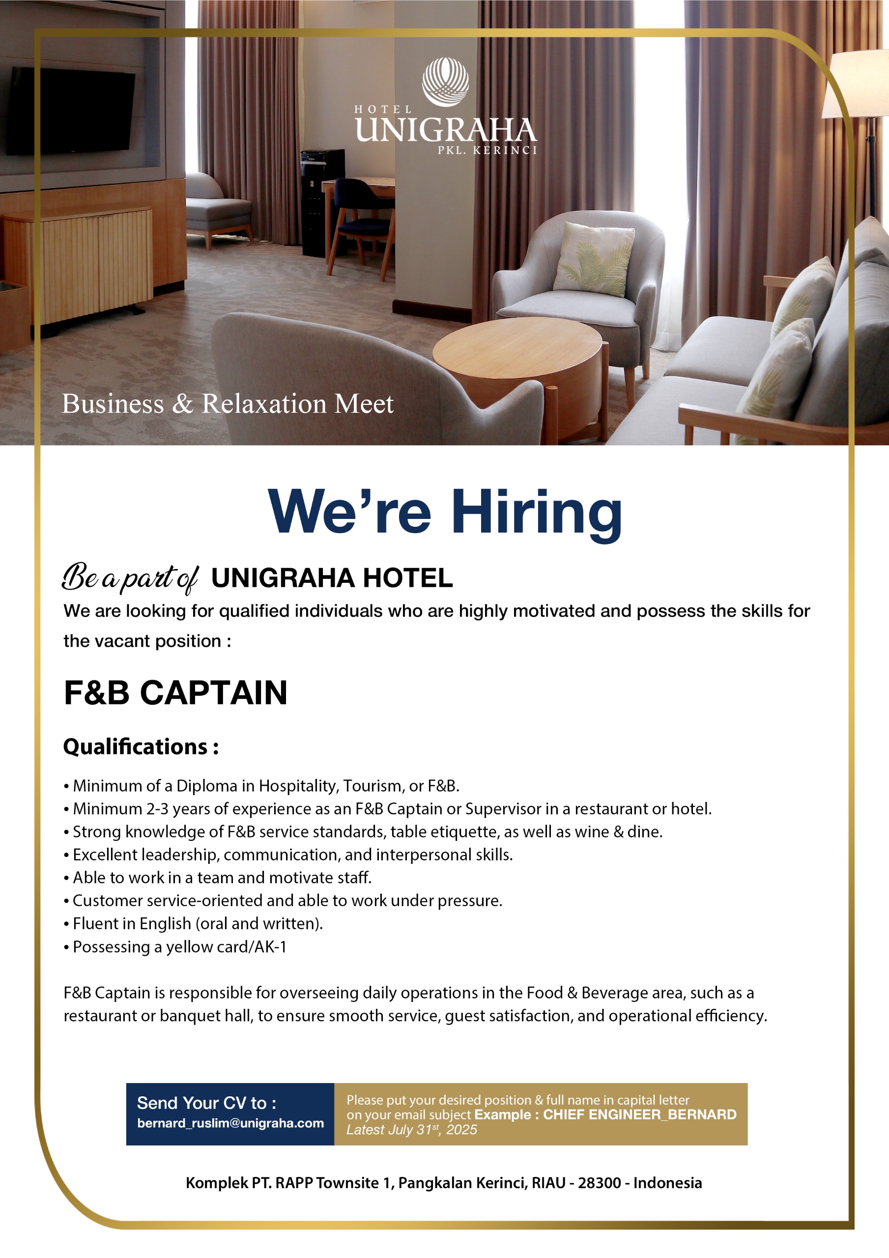 Lowongan Kerja Hotel Unigraha